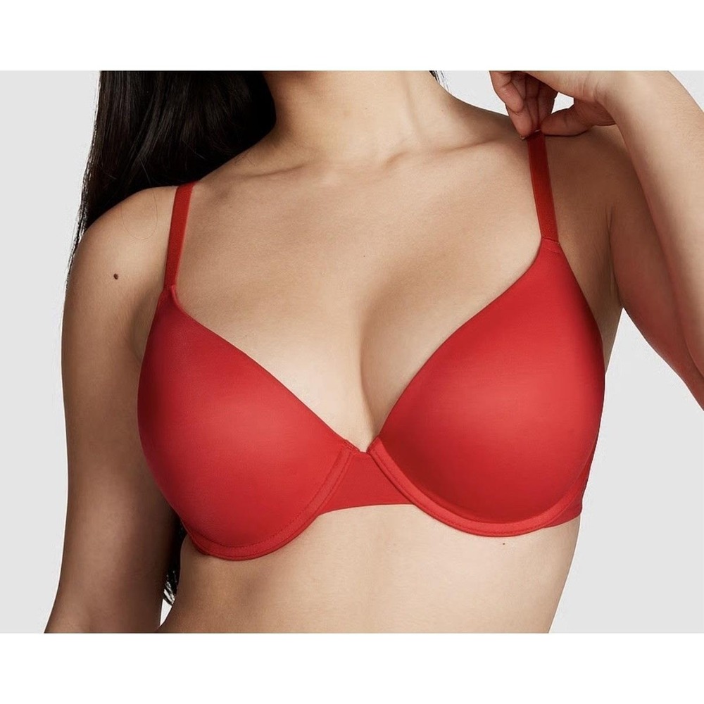 VS Pink Womens Red Everywhere Lightly Lined Push Up T Shirt Bra Size 36C V Day